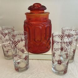 Vintage 1970’s Red  floral - 4 Drinking Glasses 20 oz 