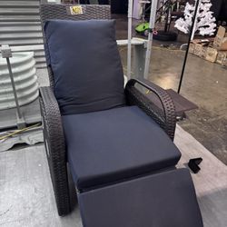 Indoor & Outdoor Wicker Aluminum Patio Rattan Armchair With Recliner In Navy Blue