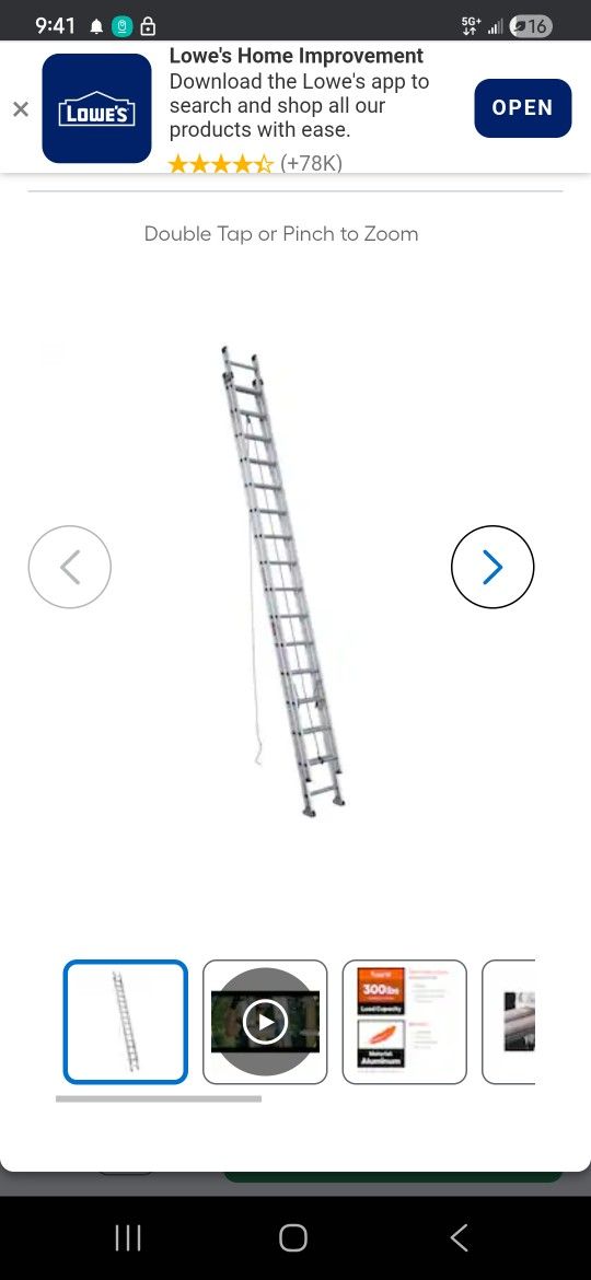 Werner D1500-2 32-ft ( 31-ft Reach Height ) Aluminum Type 1A - 300 lbs. Load Capacity Extension Ladder