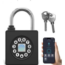 Fingerprint Padlock with Key,Heavy Duty Combination Lock Locker,Water Resistance with Codes APP Access for Outdoor Fence Gate Pool Shed Gym Lock Stora