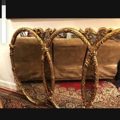 Vintage Oval Huge Gold Triple Wall Mirror 