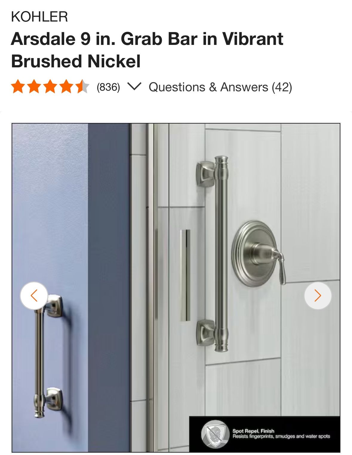 KOHLER Arsdale 9 in. Grab Bar in Vibrant Brushed Nickel