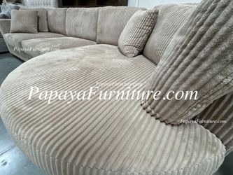NEW 125" Sectional Sofa with LARGE Chaise Modern Furniture Designer Style round Ashley Style Set Discount Warehouse Couch BIG SALE Beige Brown Fabric