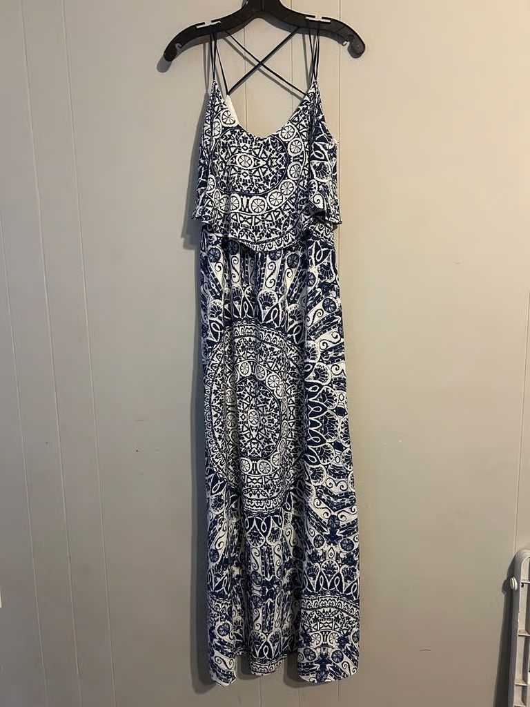 Ark & Co Blue and White Spaghetti Strap Maxi Sundress
