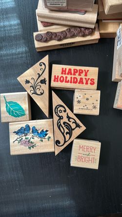 Lot of Wooden Rubber Stamps Holiday and Nature