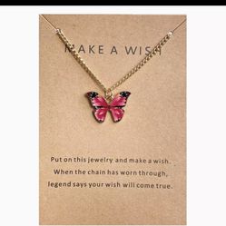 Cute New Butterfly Necklace W Make A Wish Card