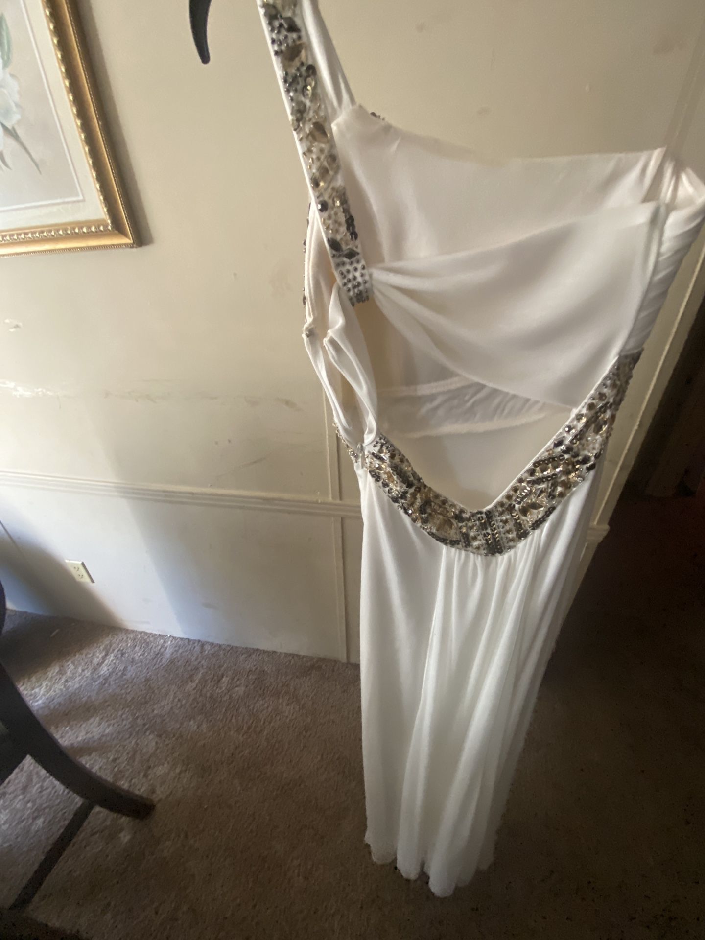 White & Gold Long prom dress