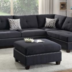 Gorgeous Black Colored 3 Piece Sectional Set