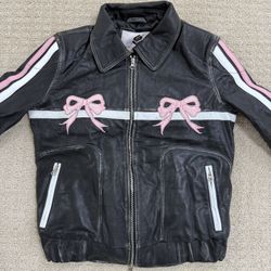 Women’s DIDDI MODA Ribbon Leather Jacket - Black & Pink
