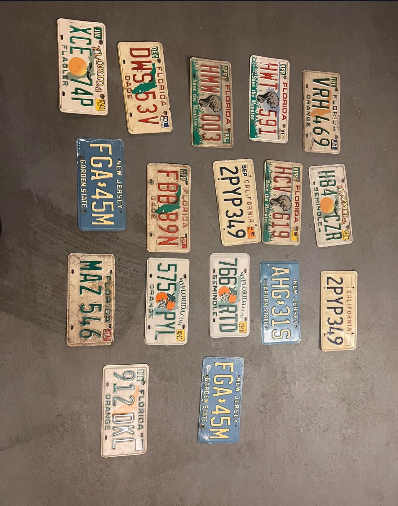 collection of old license plates