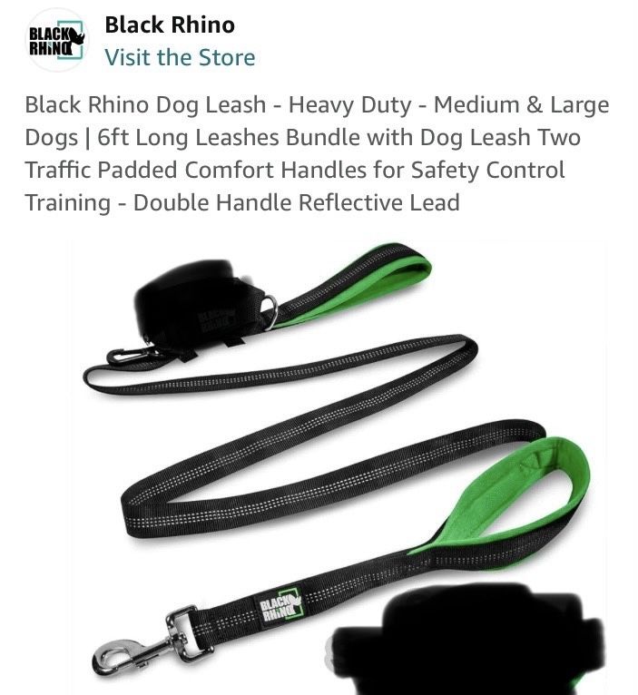 6ft Green Reflective Double Handle Large Dog Leash