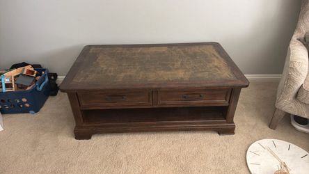 Wood Finish Coffee Table with design metal top