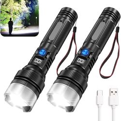 Flashlight with 10000 Lumens, Type-C Fast Charging & 16-Hour Runtime, 3 Modes, Telescopic Zoom, Waterproof, Compact Handheld Flashlight for Camping, H