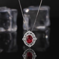 Women’s Red Ruby 925 Sterling Silver Necklace Fancy Fashion 