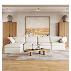 163 in. Square Arm 5-Piece Linen L-Shaped Sectional Sofa/couch in Beige