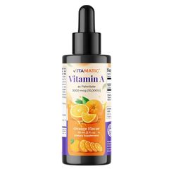 Vitamatic Sugar Free Vitamin A Liquid Drops 10000 IU (3000 mcg) as Retinyl Palmitate - Approximate 4 Months Supply - Immune Support, Eye Health, Skin 