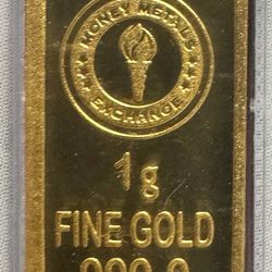 MONEY METALS SEALED 1 GRAM FINE .999 GOLD INGOT W/ASSAY CERTIFICATE