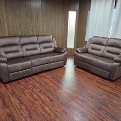 Brand New Power Recliners Brown Velvet Sofa & Love Seat $998