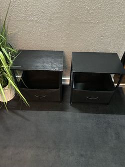 Black Nightstand Set of 2 with Fabric Drawer