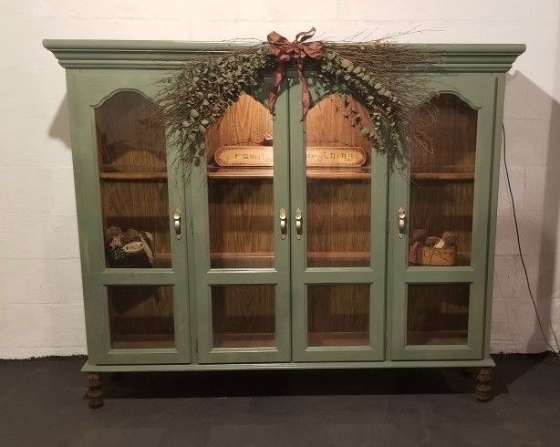 Refurbished Sage Green China Hutch 