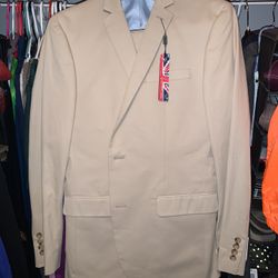 Bar III Mens Slim Fit 100% Cotton Suit 40R 34W 32L Brown Beige New With Tags