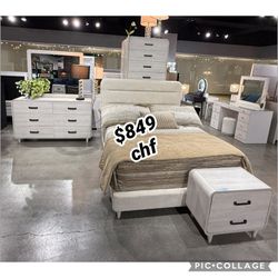 4 Piece Queen Size Bedroom Set ( Included Bed Frame , Dresser ,Mirror,  Nightstand )