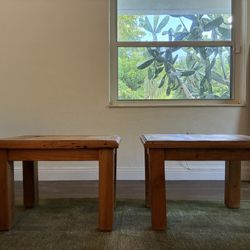 Solid Wood Vintage Side Table Pair Handmade In Mexico 