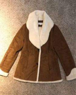 Calvin Klein Women’s Brown Faux Suede Jacket Lined With White Faux Fur