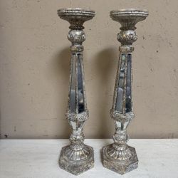 Pier 1 Mirrored Column Candleholder Pair