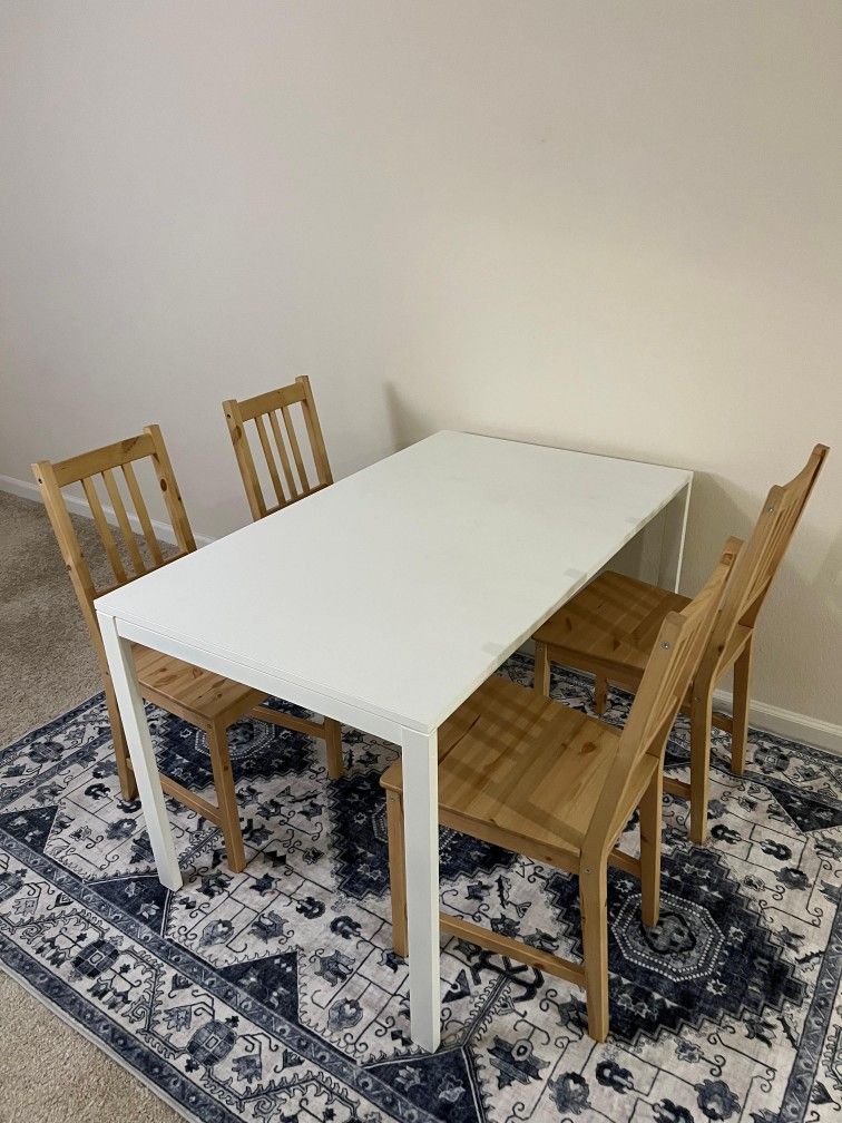 IKEA Pinntorp Light Brown Chairs and White Meltorp Table Top and Frame