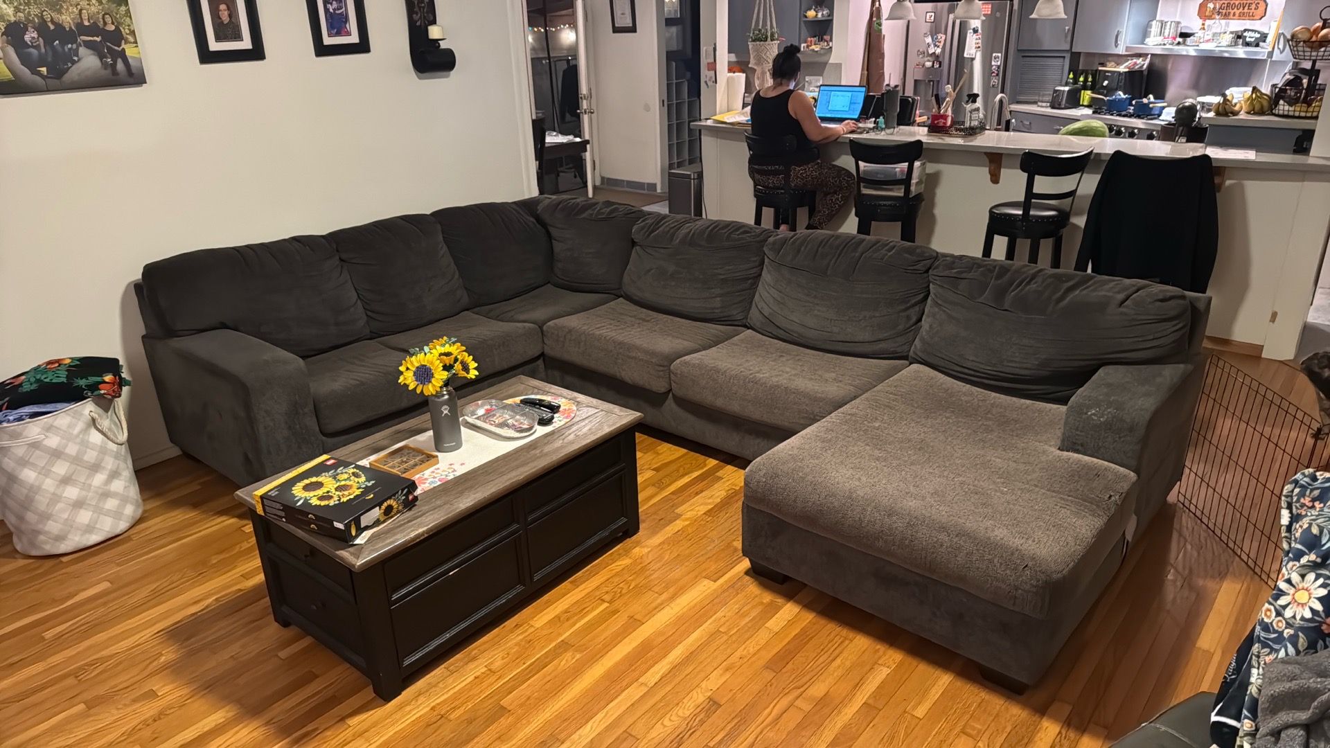 6 Seater Sectional - Grey Fabric price is firm, Cash Only