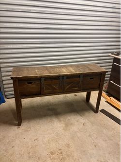 Brown barn door console table
