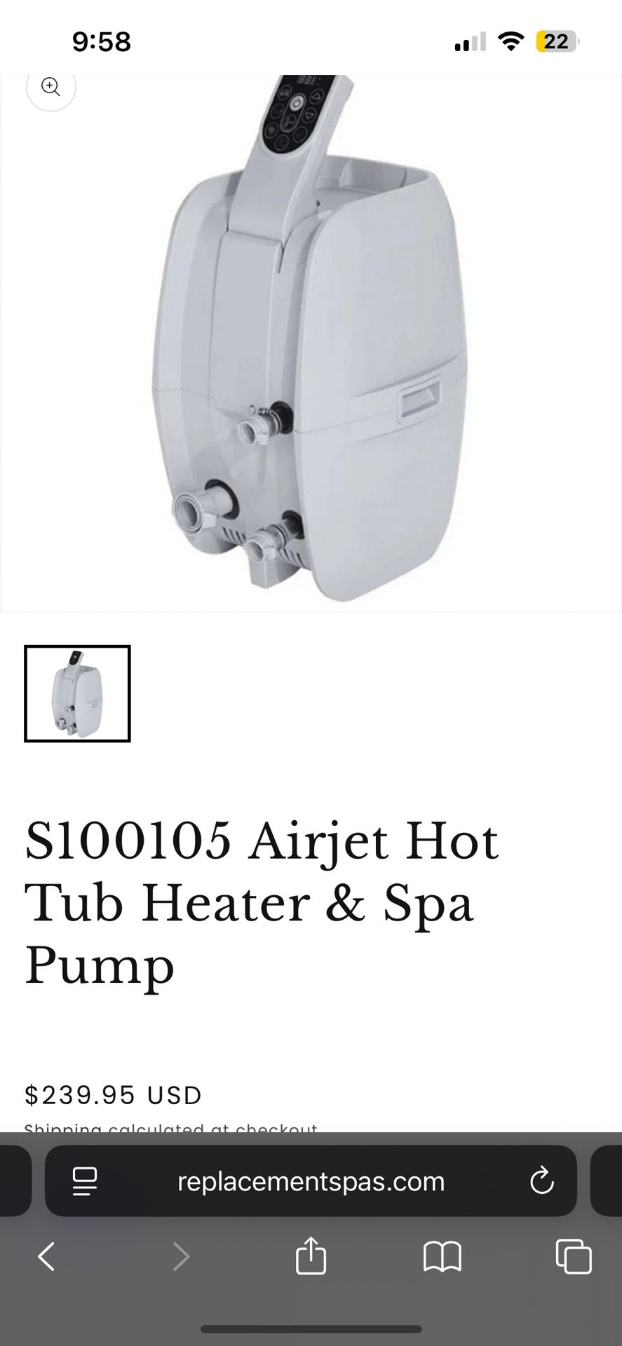 Airjet Hot Tub Heater & Spa Pump