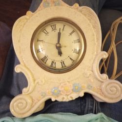 Vintage Porcelain Lanshire Electric Mantle Clock White, Pink, And Blue