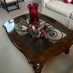 Coffee Table Dark Wood/Glass/Iron