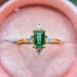 Emerald Gold Ring S925 Sz 7 & 8