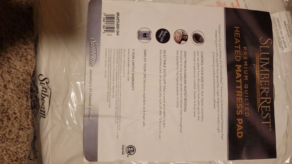 Sunbeam Premium Luxury Quilted Electric Heated Mattress Pad Twin. for Sale  in Simi Valley, CA - OfferUp