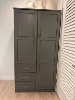 Gray Two-Door Wardrobe with Drawers
