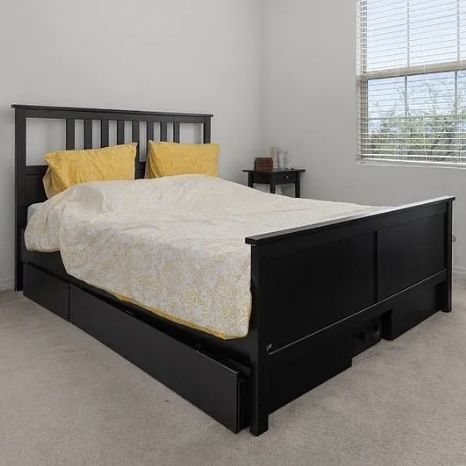 IKEA Hemnes Queen Bed + 4 Underbed Storage Units Black-Brown