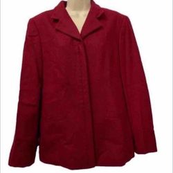 Adult Women X-Large Size 14 Red Blazer 100% Wool Full Zip 