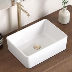 (Brand New in Box)  KES Bathroom Vessel Sink, Rectangular 16"X12" White Vessel Sink for Bathroom Countertop, Bathroom Sink Above Counter, Rectangle Po