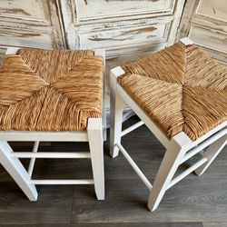 2 Wicker White Barstools 