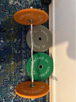 Bumper plates and curl bar