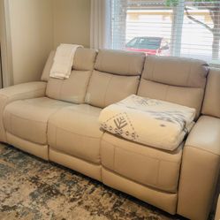 Verona Taupe Leather 90" Power Reclining Sofa Couch Power Headrest 