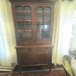 Antique SOLID WALNUT WOOD CHINA CABINET HUTCH ORIGINAL
