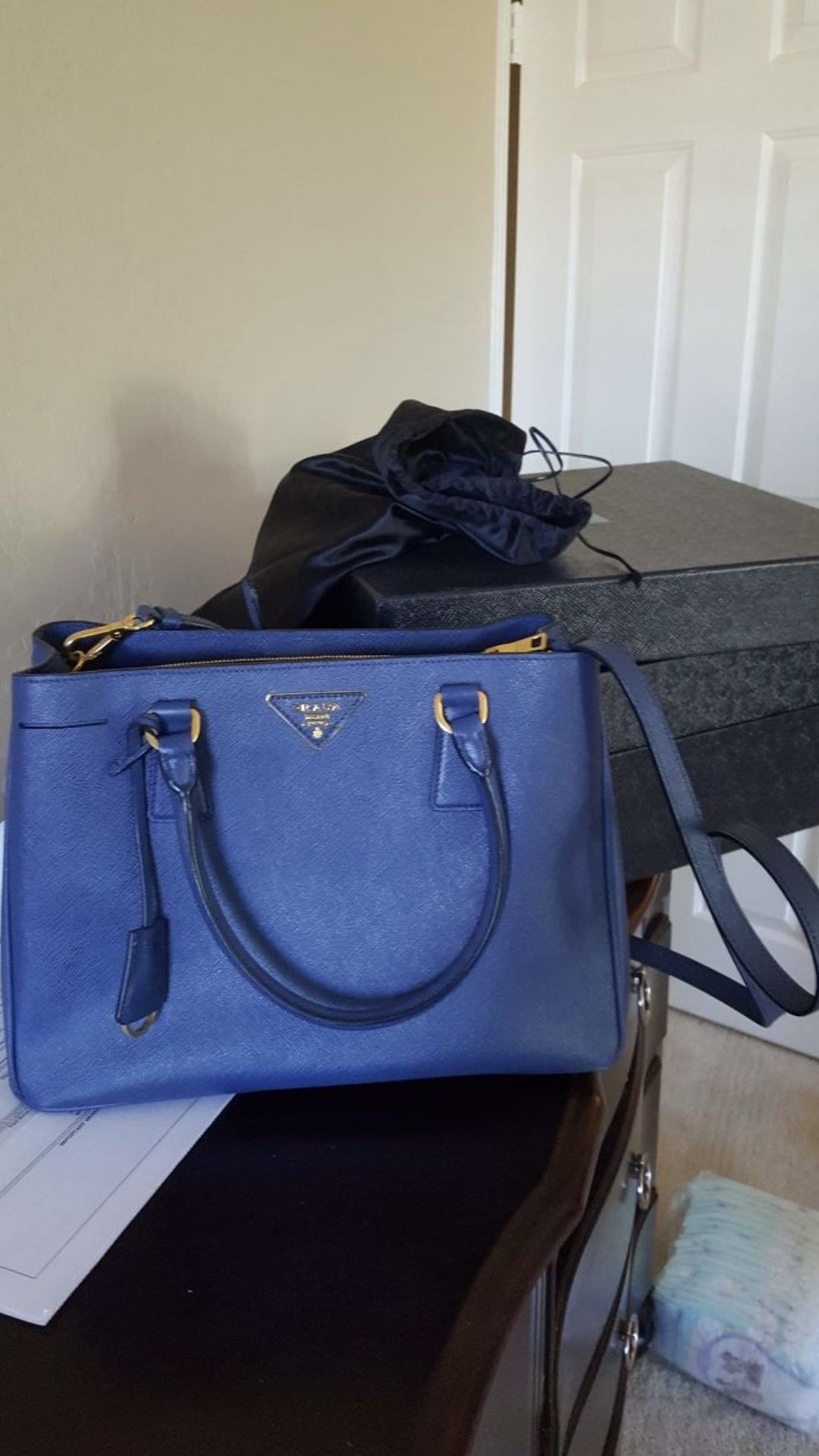 Blue Prada bag 