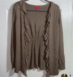 Vintage Elle Brown Ruffle Open Front Cardigan Cottagecore Fairy Grunge