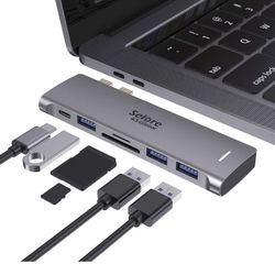 USB C Adapter for MacBook Pro/Air M1 M2 M3 2021 2020 2019 13" 15" 16", 6 in 1 USB-C Hub MacBook Pro Accessories with 3 USB 3.0 Ports,USB C to SD/TF Ca
