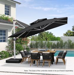 NEW Purple Leaf 12’ x 12’ Deluxe Cantilever Umbrella + Matching Base - $750