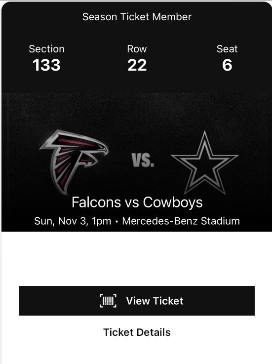 2 Tickets Atlanta Falcons vs Dallas Cowboys